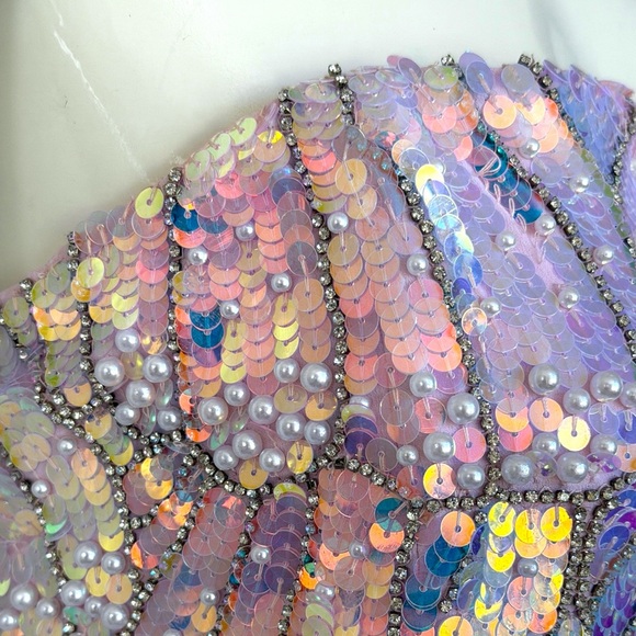 NWT $998 Retrofete Avalee Sequin Beaded Pearl Strapless Heather dress small - Picture 7 of 16